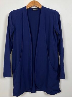 Miik Deep Blue Open Front Long Cardigan with Pockets Size Medium Bamboo 🇨🇦